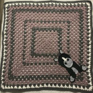Handmade Crochet Granny Square Baby/Lap Blanket with Rhino Appliqué